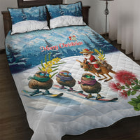 New Zealand and Australia Merry Christmas Quilt Bed Set Kiwi Birds Skiing and Koala Santa Riding Kangaroo LT03 Multicolor - Polynesian Pride