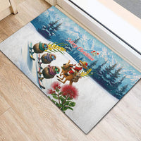 New Zealand and Australia Merry Christmas Rubber Doormat Kiwi Birds Skiing and Koala Santa Riding Kangaroo LT03 - Polynesian Pride