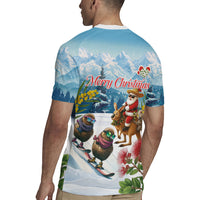 New Zealand and Australia Merry Christmas Rugby Jersey Kiwi Birds Skiing and Koala Santa Riding Kangaroo LT03 - Polynesian Pride