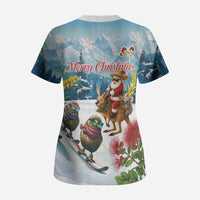 New Zealand and Australia Merry Christmas Scrub Top Kiwi Birds Skiing and Koala Santa Riding Kangaroo LT03 - Polynesian Pride