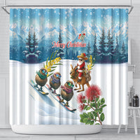 New Zealand and Australia Merry Christmas Shower Curtain Kiwi Birds Skiing and Koala Santa Riding Kangaroo LT03 - Polynesian Pride
