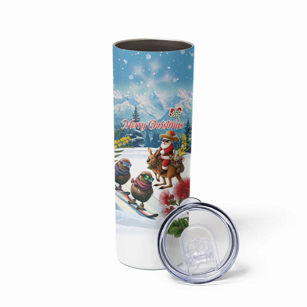 New Zealand and Australia Merry Christmas Skinny Tumbler Kiwi Birds Skiing and Koala Santa Riding Kangaroo LT03 - Polynesian Pride