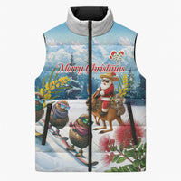New Zealand and Australia Merry Christmas Sleeveless Puffer Jacket Kiwi Birds Skiing and Koala Santa Riding Kangaroo LT03 Unisex Multicolor - Polynesian Pride