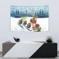 New Zealand and Australia Merry Christmas Tapestry Kiwi Birds Skiing and Koala Santa Riding Kangaroo LT03 - Polynesian Pride