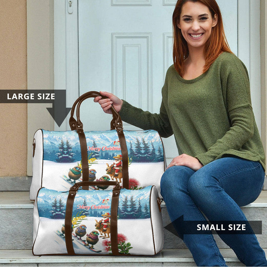 New Zealand and Australia Merry Christmas Travel Bag Kiwi Birds Skiing and Koala Santa Riding Kangaroo LT03 - Polynesian Pride