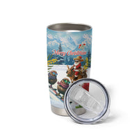 New Zealand and Australia Merry Christmas Tumbler Cup Kiwi Birds Skiing and Koala Santa Riding Kangaroo LT03 - Polynesian Pride