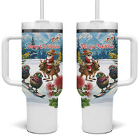 New Zealand and Australia Merry Christmas Tumbler With Handle Kiwi Birds Skiing and Koala Santa Riding Kangaroo LT03 One Size: 40 oz Multicolor - Polynesian Pride