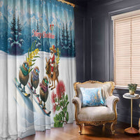 New Zealand and Australia Merry Christmas Window Curtain Kiwi Birds Skiing and Koala Santa Riding Kangaroo LT03 - Polynesian Pride
