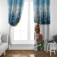 New Zealand and Australia Merry Christmas Window Curtain Kiwi Birds Skiing and Koala Santa Riding Kangaroo LT03 - Polynesian Pride