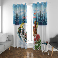 New Zealand and Australia Merry Christmas Window Curtain Kiwi Birds Skiing and Koala Santa Riding Kangaroo LT03 With Grommets Multicolor - Polynesian Pride