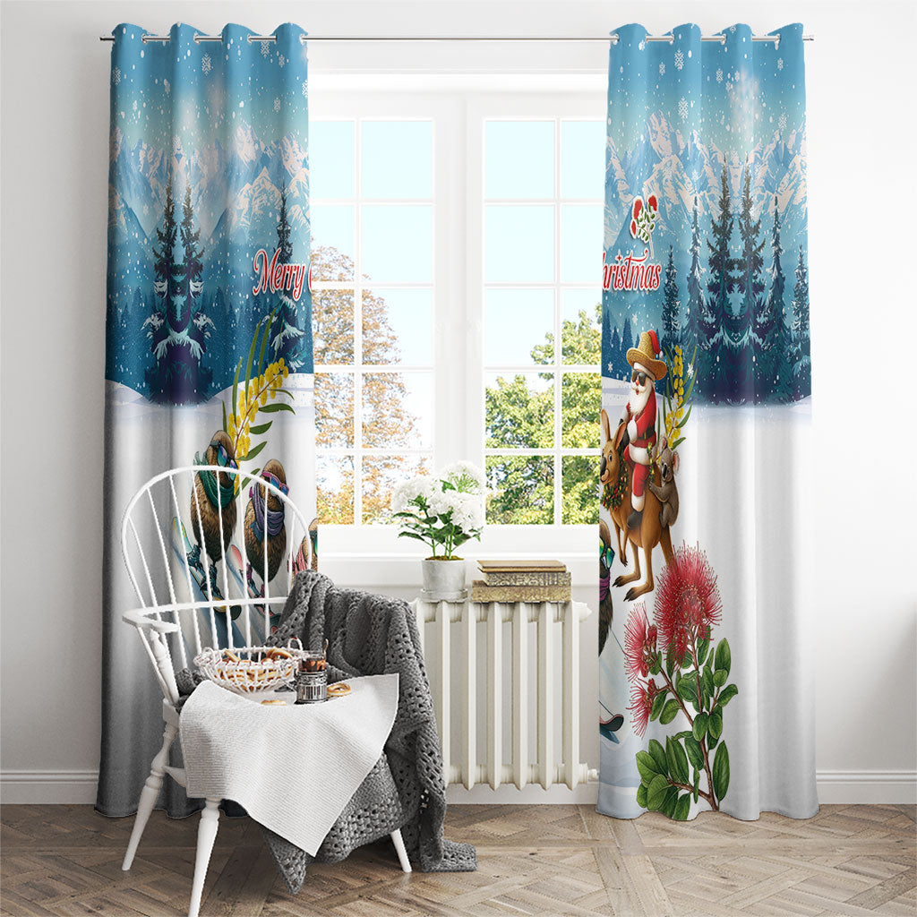 New Zealand and Australia Merry Christmas Window Curtain Kiwi Birds Skiing and Koala Santa Riding Kangaroo LT03 - Polynesian Pride