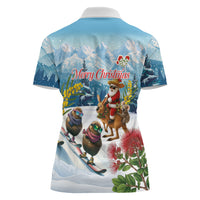 New Zealand and Australia Merry Christmas Women Polo Shirt Kiwi Birds Skiing and Koala Santa Riding Kangaroo LT03 - Polynesian Pride
