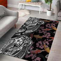 Hawaiian and Japanese Together Area Rug Polynesian Triball Tattoo Koi Carps and Sakura LT03 - Polynesian Pride