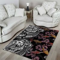 Hawaiian and Japanese Together Area Rug Polynesian Triball Tattoo Koi Carps and Sakura LT03 - Polynesian Pride