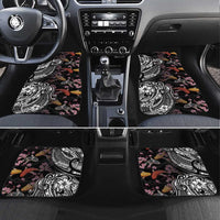 Hawaiian and Japanese Together Car Mats Polynesian Triball Tattoo Koi Carps and Sakura LT03 Set 4pcs Black - Polynesian Pride
