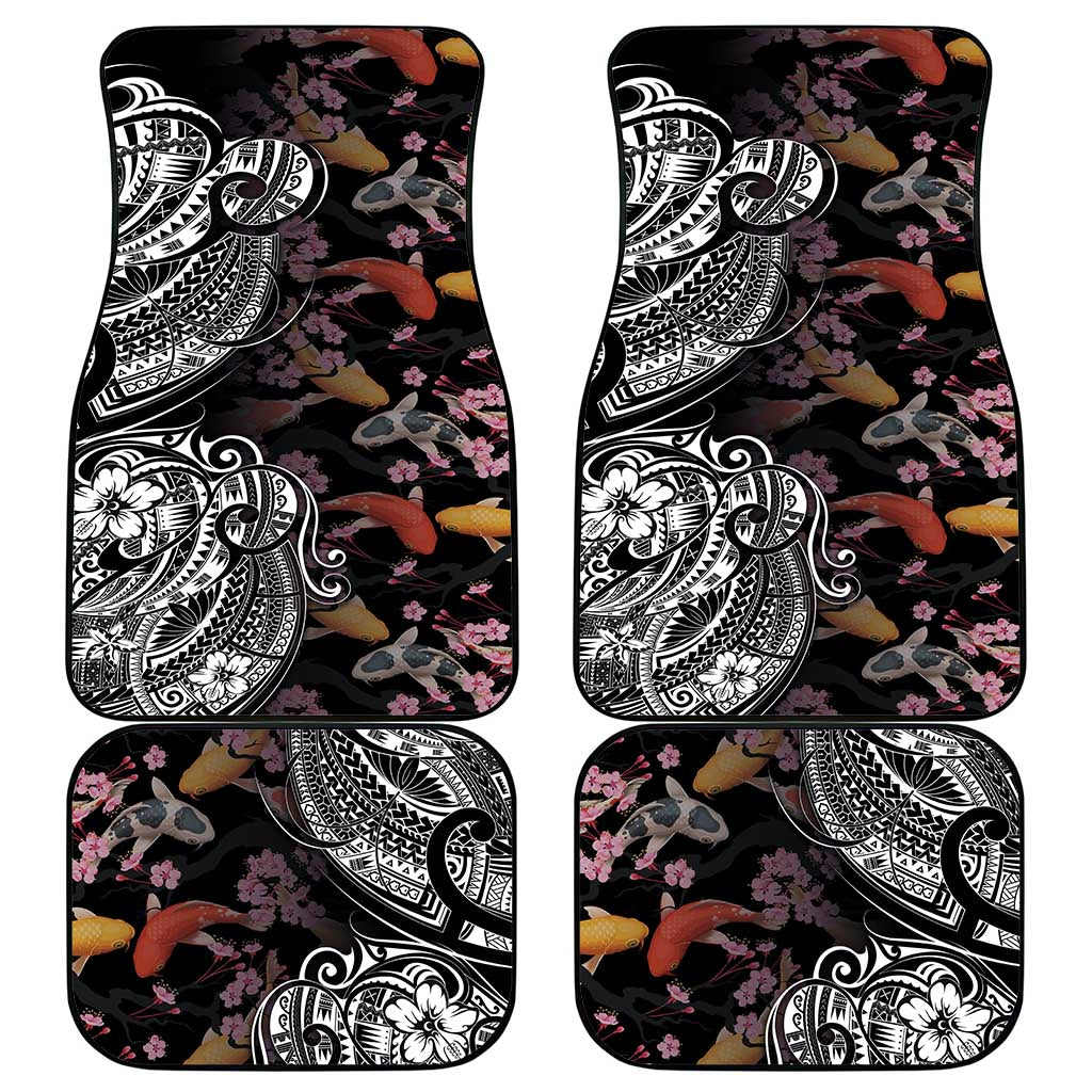 Hawaiian and Japanese Together Car Mats Polynesian Triball Tattoo Koi Carps and Sakura LT03 - Polynesian Pride