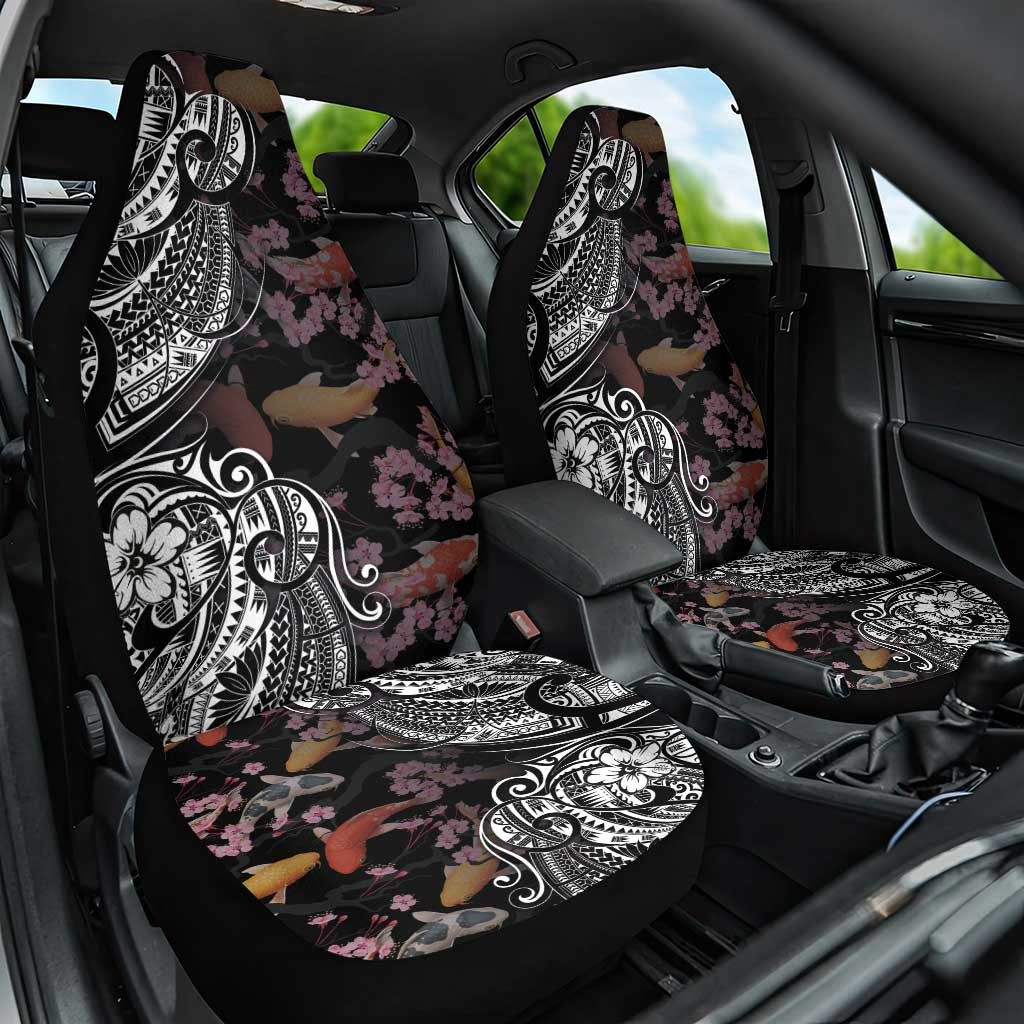 Hawaiian and Japanese Together Car Seat Cover Polynesian Triball Tattoo Koi Carps and Sakura LT03 One Size Black - Polynesian Pride