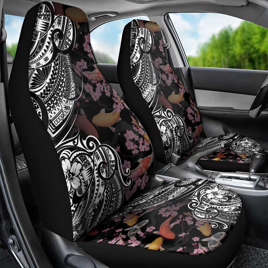 Hawaiian and Japanese Together Car Seat Cover Polynesian Triball Tattoo Koi Carps and Sakura LT03 - Polynesian Pride