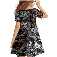 Hawaiian and Japanese Together Family Matching Mermaid Dress and Hawaiian Shirt Polynesian Triball Tattoo Koi Carps and Sakura LT03 - Polynesian Pride