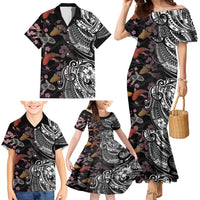 Hawaiian and Japanese Together Family Matching Mermaid Dress and Hawaiian Shirt Polynesian Triball Tattoo Koi Carps and Sakura LT03 - Polynesian Pride