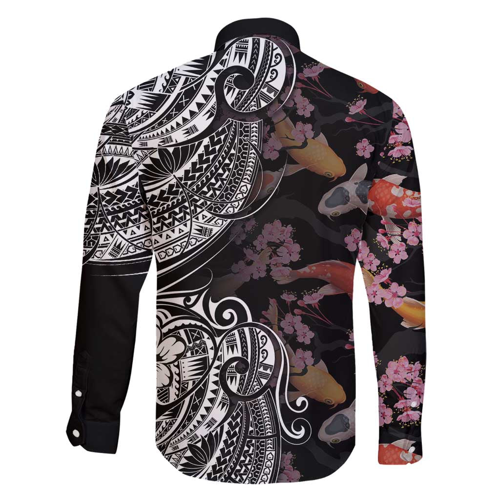 Hawaiian and Japanese Together Family Matching Mermaid Dress and Hawaiian Shirt Polynesian Triball Tattoo Koi Carps and Sakura LT03 - Polynesian Pride