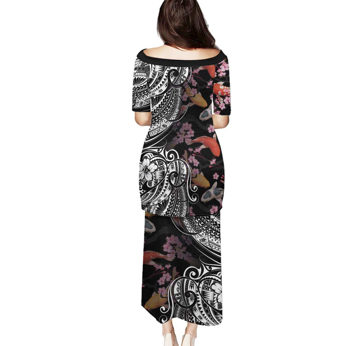 Hawaiian and Japanese Together Family Matching Puletasi and Hawaiian Shirt Polynesian Triball Tattoo Koi Carps and Sakura LT03 - Polynesian Pride