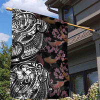 Hawaiian and Japanese Together Garden Flag Polynesian Triball Tattoo Koi Carps and Sakura LT03 - Polynesian Pride