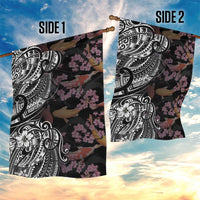 Hawaiian and Japanese Together Garden Flag Polynesian Triball Tattoo Koi Carps and Sakura LT03 - Polynesian Pride