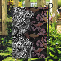 Hawaiian and Japanese Together Garden Flag Polynesian Triball Tattoo Koi Carps and Sakura LT03 Garden Flag Black - Polynesian Pride