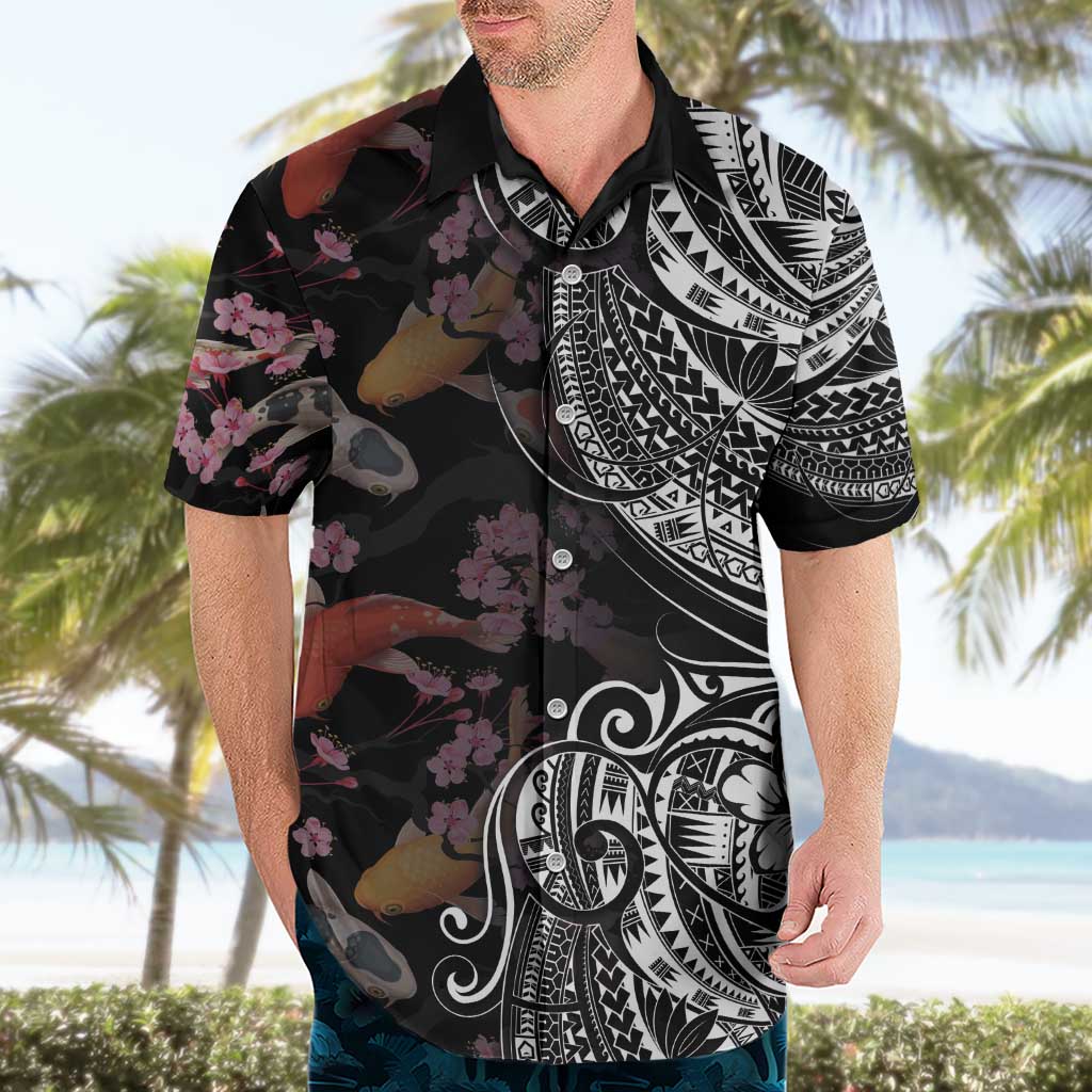 Hawaiian and Japanese Together Hawaiian Shirt Polynesian Triball Tattoo Koi Carps and Sakura LT03 - Polynesian Pride