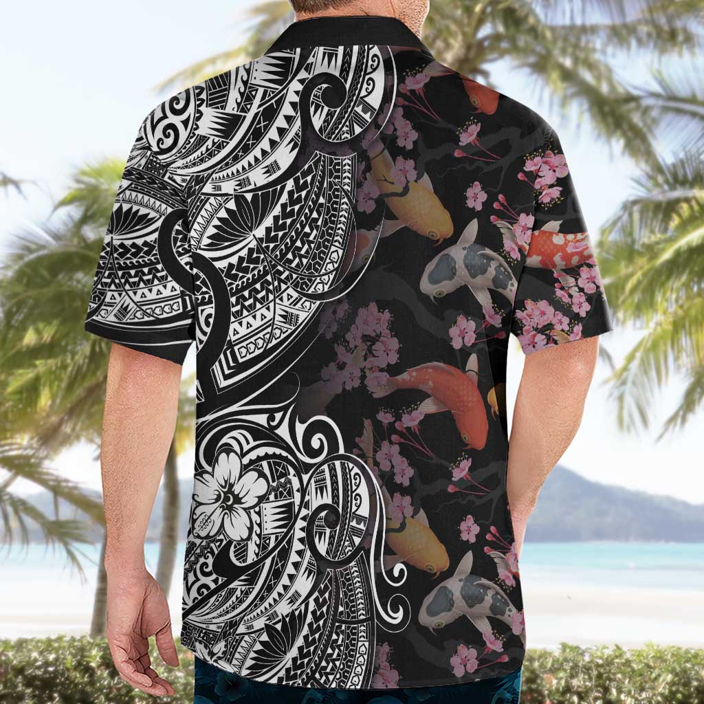 Hawaiian and Japanese Together Hawaiian Shirt Polynesian Triball Tattoo Koi Carps and Sakura LT03 - Polynesian Pride