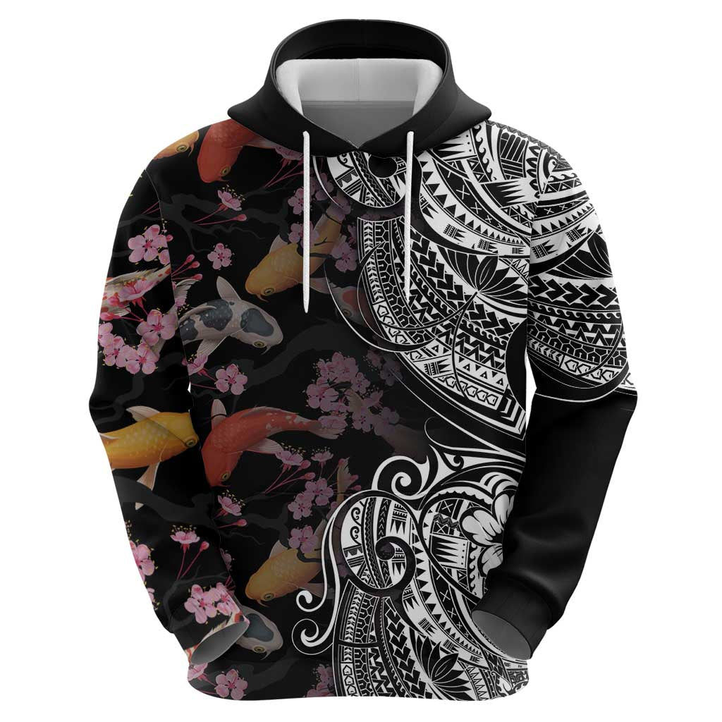 Hawaiian and Japanese Together Hoodie Polynesian Triball Tattoo Koi Carps and Sakura LT03 - Polynesian Pride