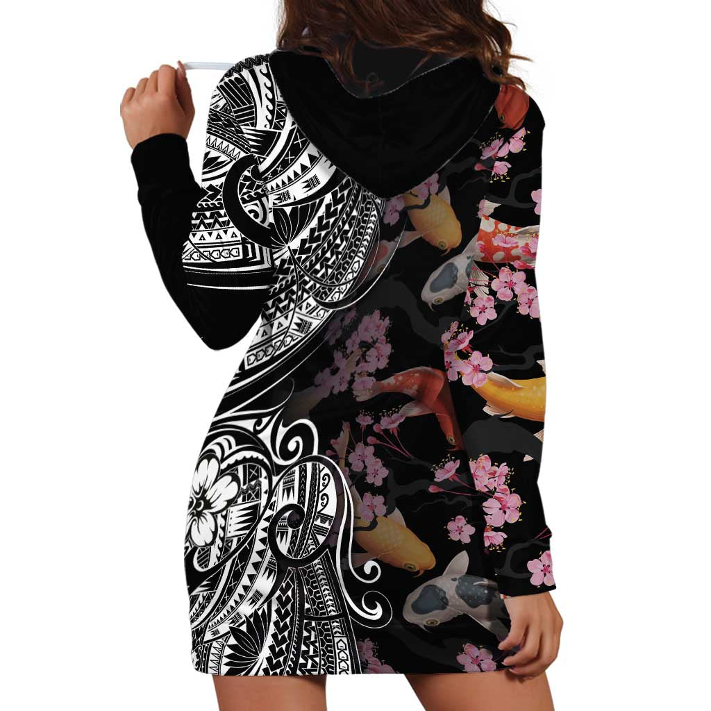 Hawaiian and Japanese Together Hoodie Dress Polynesian Triball Tattoo Koi Carps and Sakura LT03 - Polynesian Pride