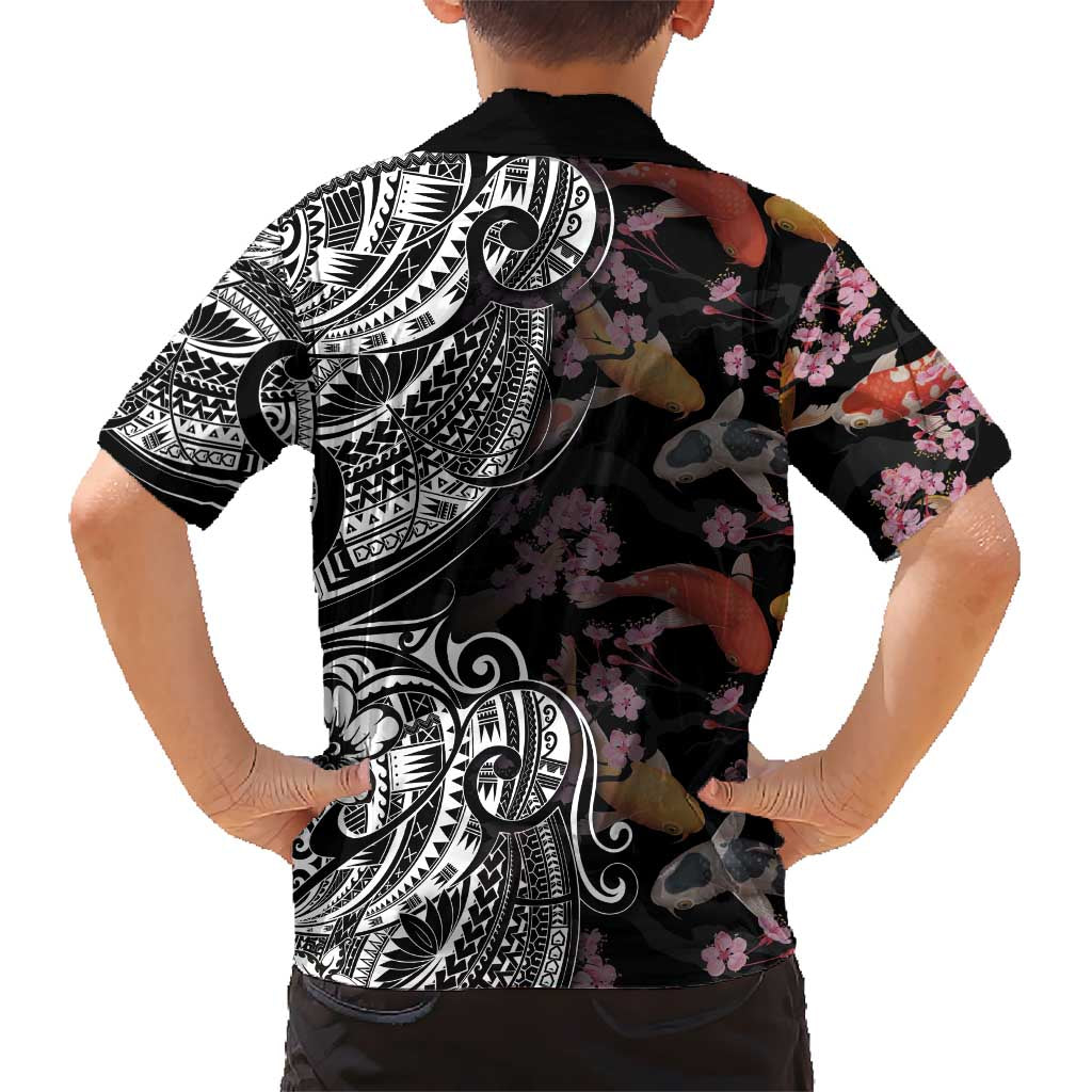 Hawaiian and Japanese Together Kid Hawaiian Shirt Polynesian Triball Tattoo Koi Carps and Sakura LT03 - Polynesian Pride