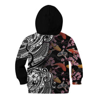 Hawaiian and Japanese Together Kid Hoodie Polynesian Triball Tattoo Koi Carps and Sakura LT03 - Polynesian Pride