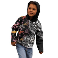 Hawaiian and Japanese Together Kid Hoodie Polynesian Triball Tattoo Koi Carps and Sakura LT03 - Polynesian Pride