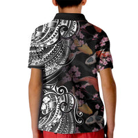 Hawaiian and Japanese Together Kid Polo Shirt Polynesian Triball Tattoo Koi Carps and Sakura LT03 - Polynesian Pride