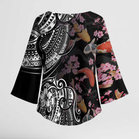 Hawaiian and Japanese Together Kimono Sleeve Blouse Polynesian Triball Tattoo Koi Carps and Sakura LT03 - Polynesian Pride