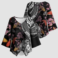 Hawaiian and Japanese Together Kimono Sleeve Blouse Polynesian Triball Tattoo Koi Carps and Sakura LT03 - Polynesian Pride