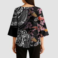 Hawaiian and Japanese Together Kimono Sleeve Blouse Polynesian Triball Tattoo Koi Carps and Sakura LT03 - Polynesian Pride