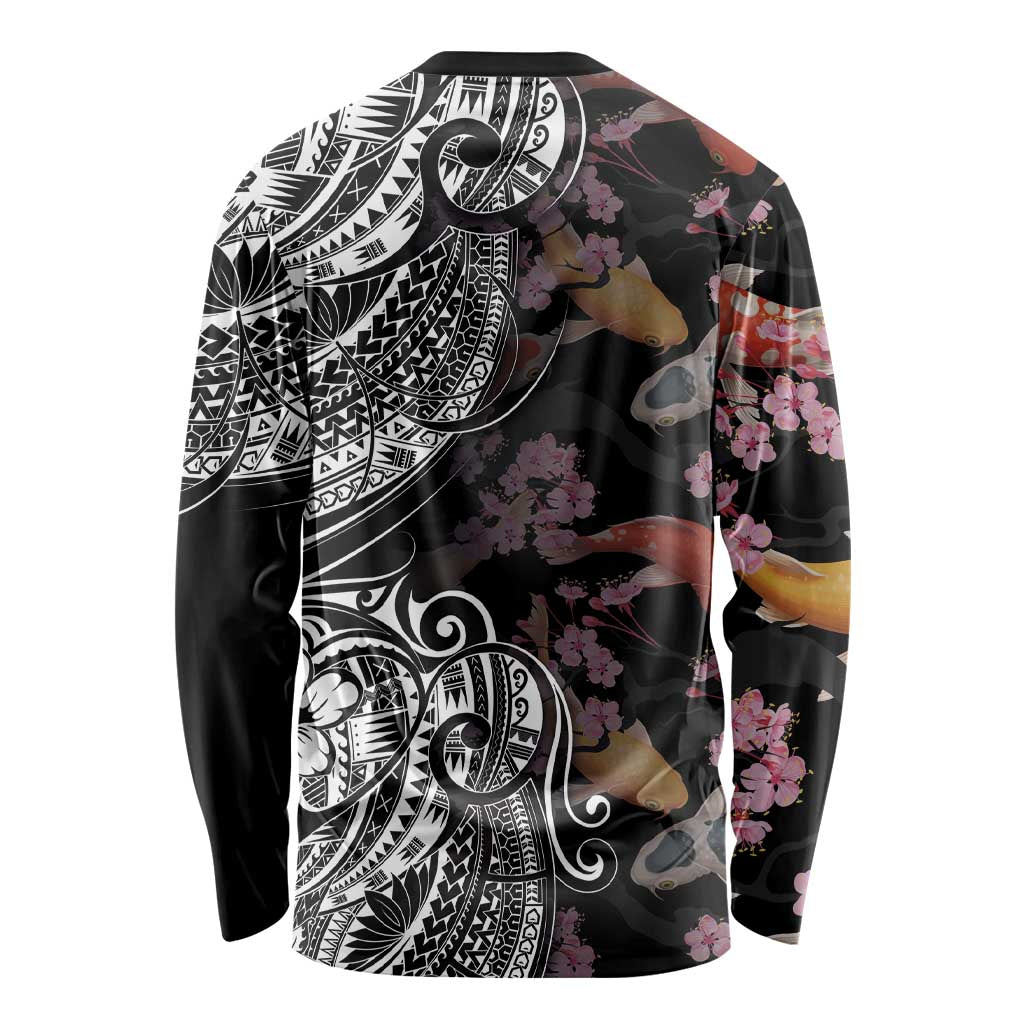 Hawaiian and Japanese Together Long Sleeve Shirt Polynesian Triball Tattoo Koi Carps and Sakura LT03 - Polynesian Pride