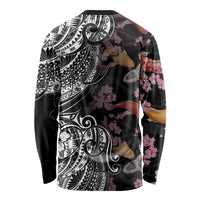Hawaiian and Japanese Together Long Sleeve Shirt Polynesian Triball Tattoo Koi Carps and Sakura LT03 - Polynesian Pride