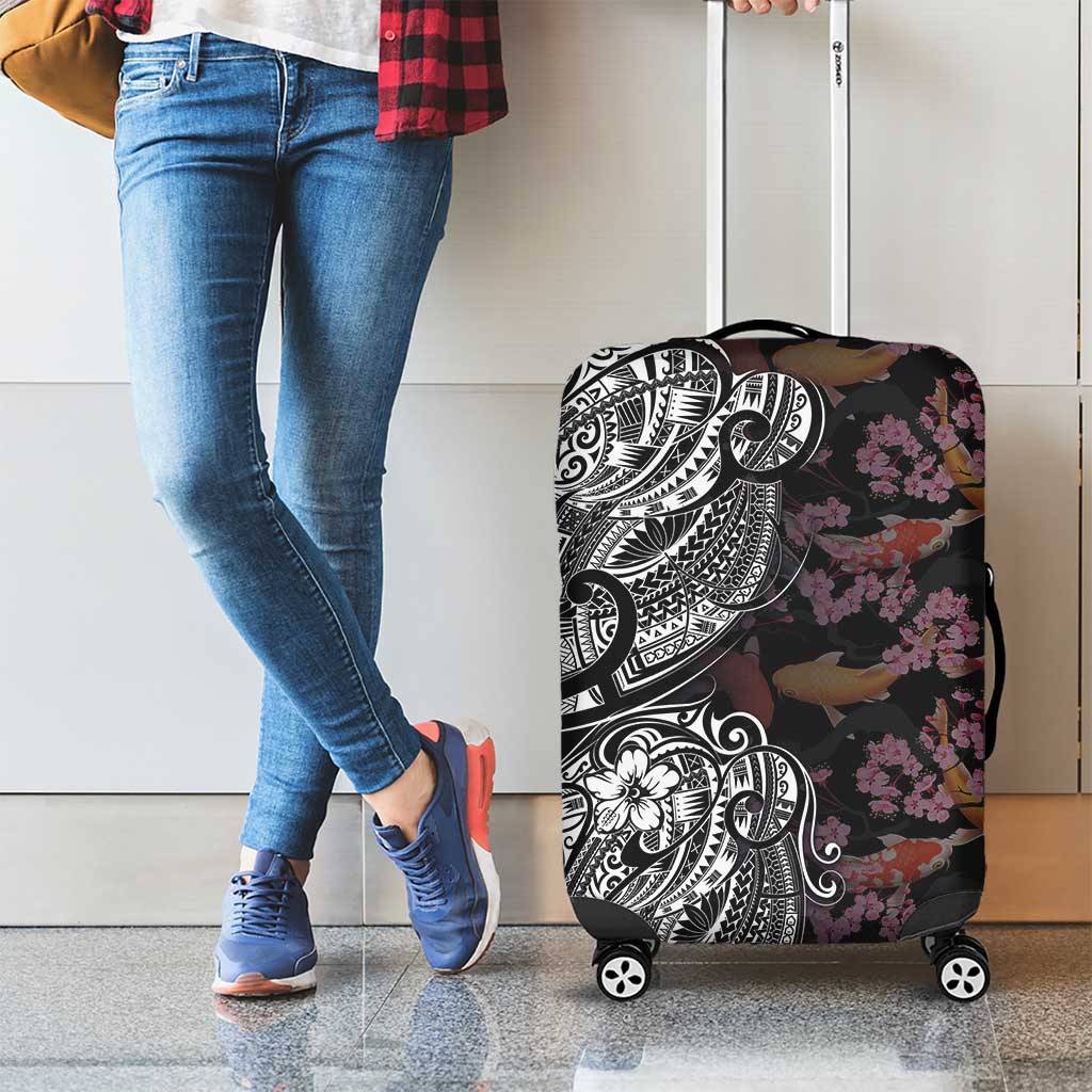 Hawaiian and Japanese Together Luggage Cover Polynesian Triball Tattoo Koi Carps and Sakura LT03 - Polynesian Pride