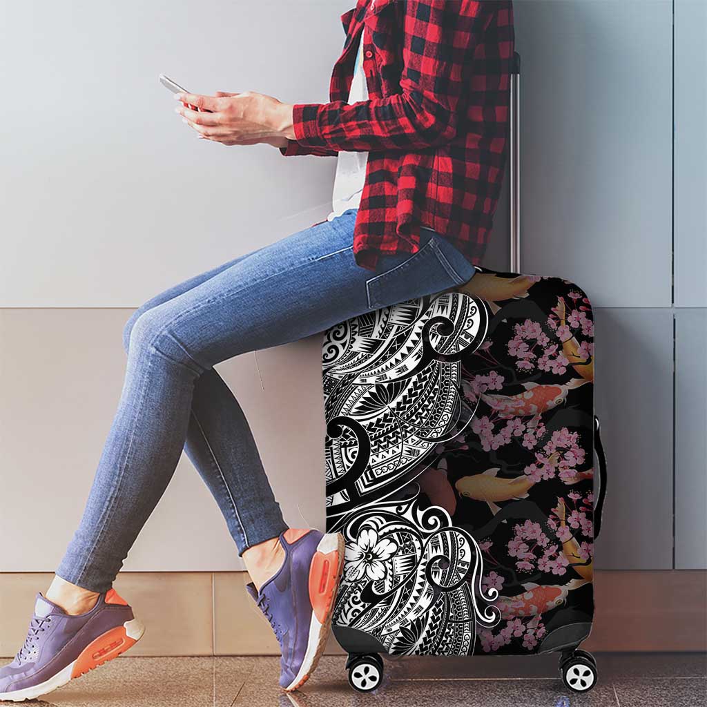 Hawaiian and Japanese Together Luggage Cover Polynesian Triball Tattoo Koi Carps and Sakura LT03 - Polynesian Pride