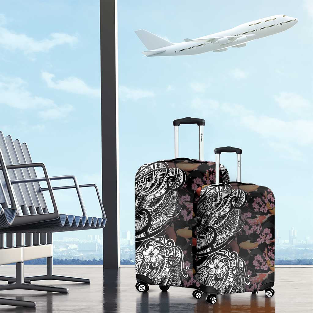 Hawaiian and Japanese Together Luggage Cover Polynesian Triball Tattoo Koi Carps and Sakura LT03 - Polynesian Pride