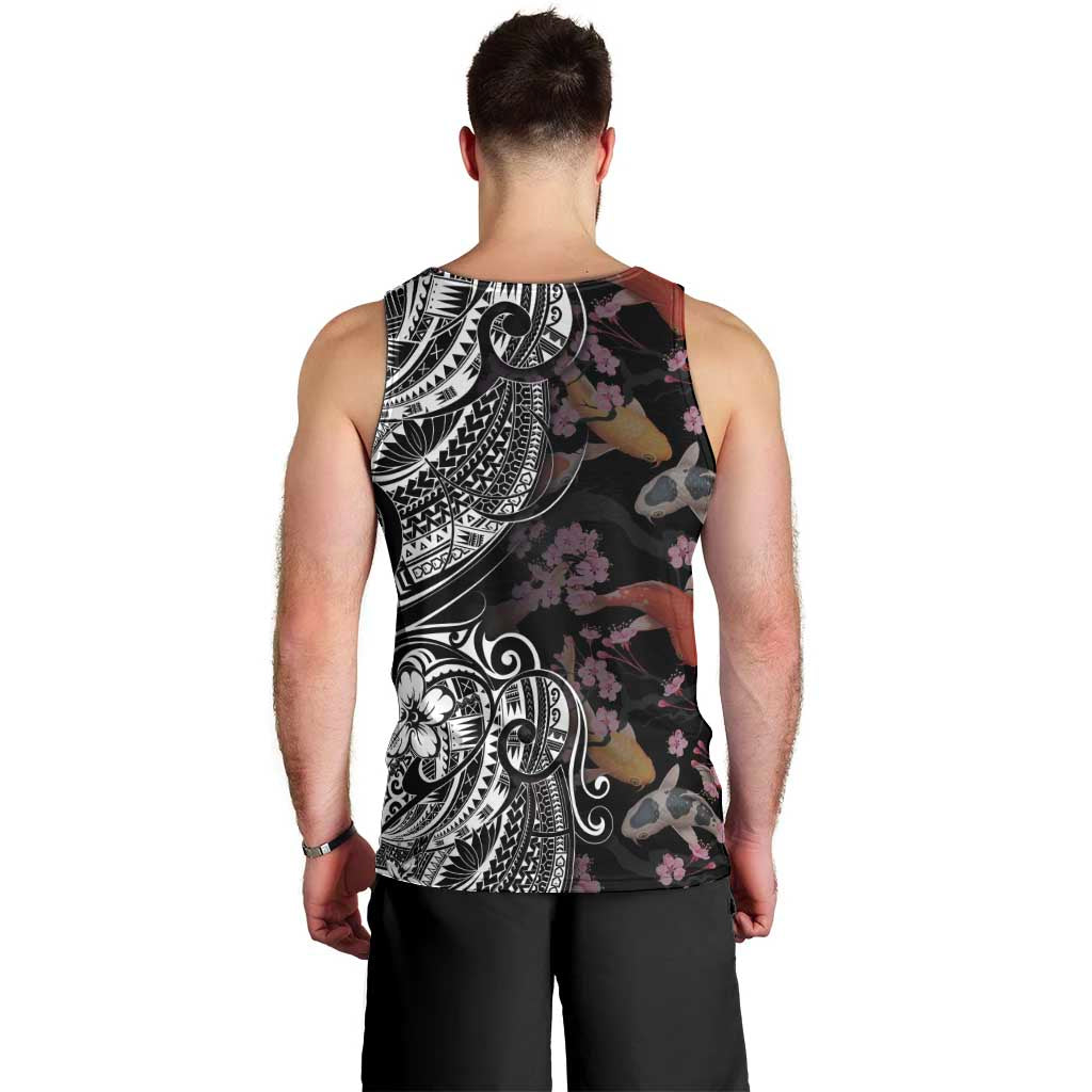 Hawaiian and Japanese Together Men Tank Top Polynesian Triball Tattoo Koi Carps and Sakura LT03 - Polynesian Pride