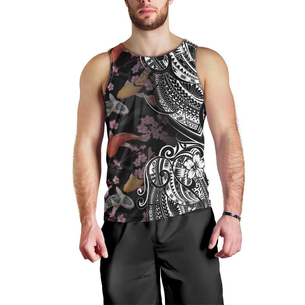 Hawaiian and Japanese Together Men Tank Top Polynesian Triball Tattoo Koi Carps and Sakura LT03 - Polynesian Pride