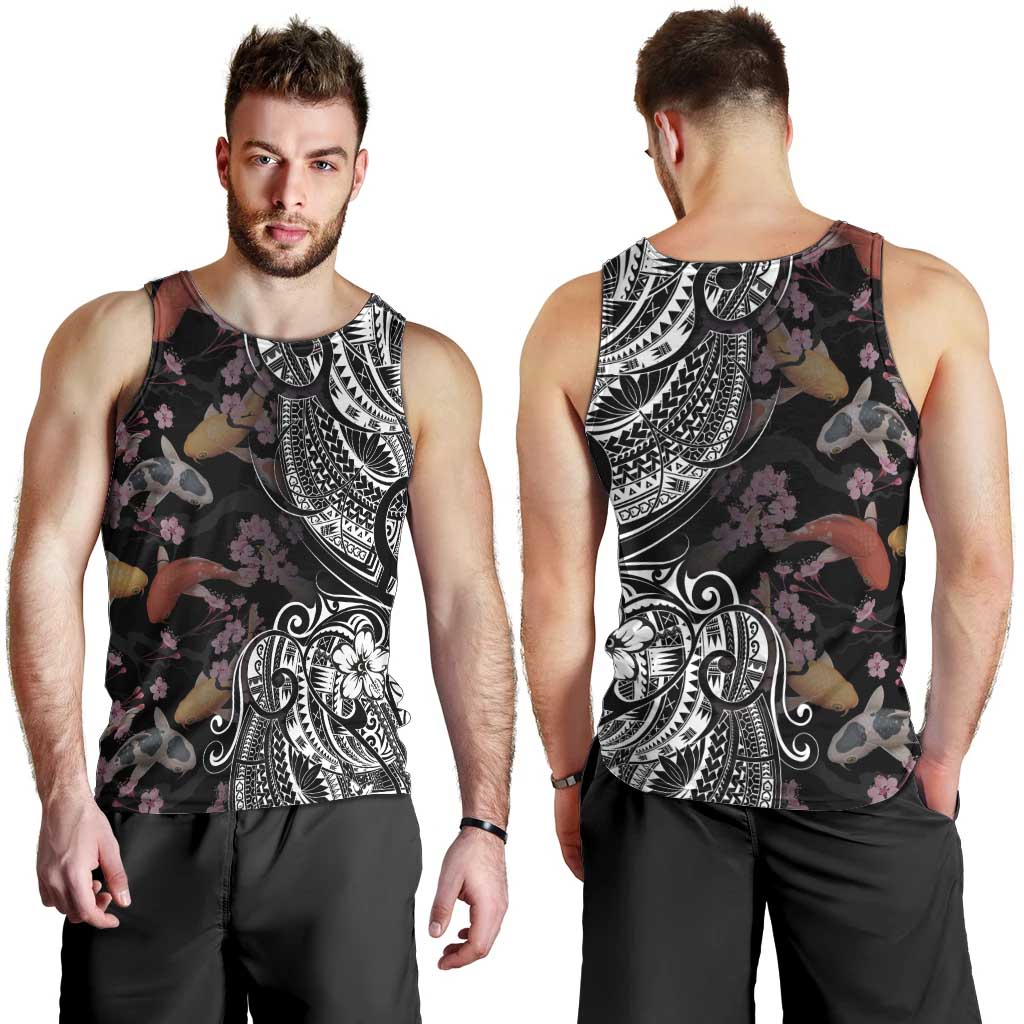 Hawaiian and Japanese Together Men Tank Top Polynesian Triball Tattoo Koi Carps and Sakura LT03 - Polynesian Pride