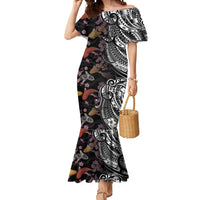 Hawaiian and Japanese Together Mermaid Dress Polynesian Triball Tattoo Koi Carps and Sakura LT03 Women Black - Polynesian Pride