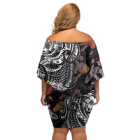 Hawaiian and Japanese Together Off Shoulder Short Dress Polynesian Triball Tattoo Koi Carps and Sakura LT03 - Polynesian Pride